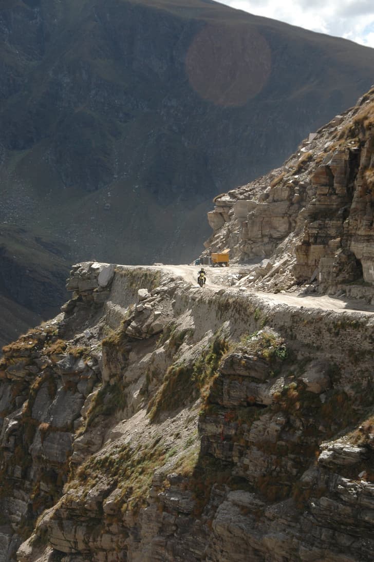 Fall off and it's a long way down to the frozen waters below.